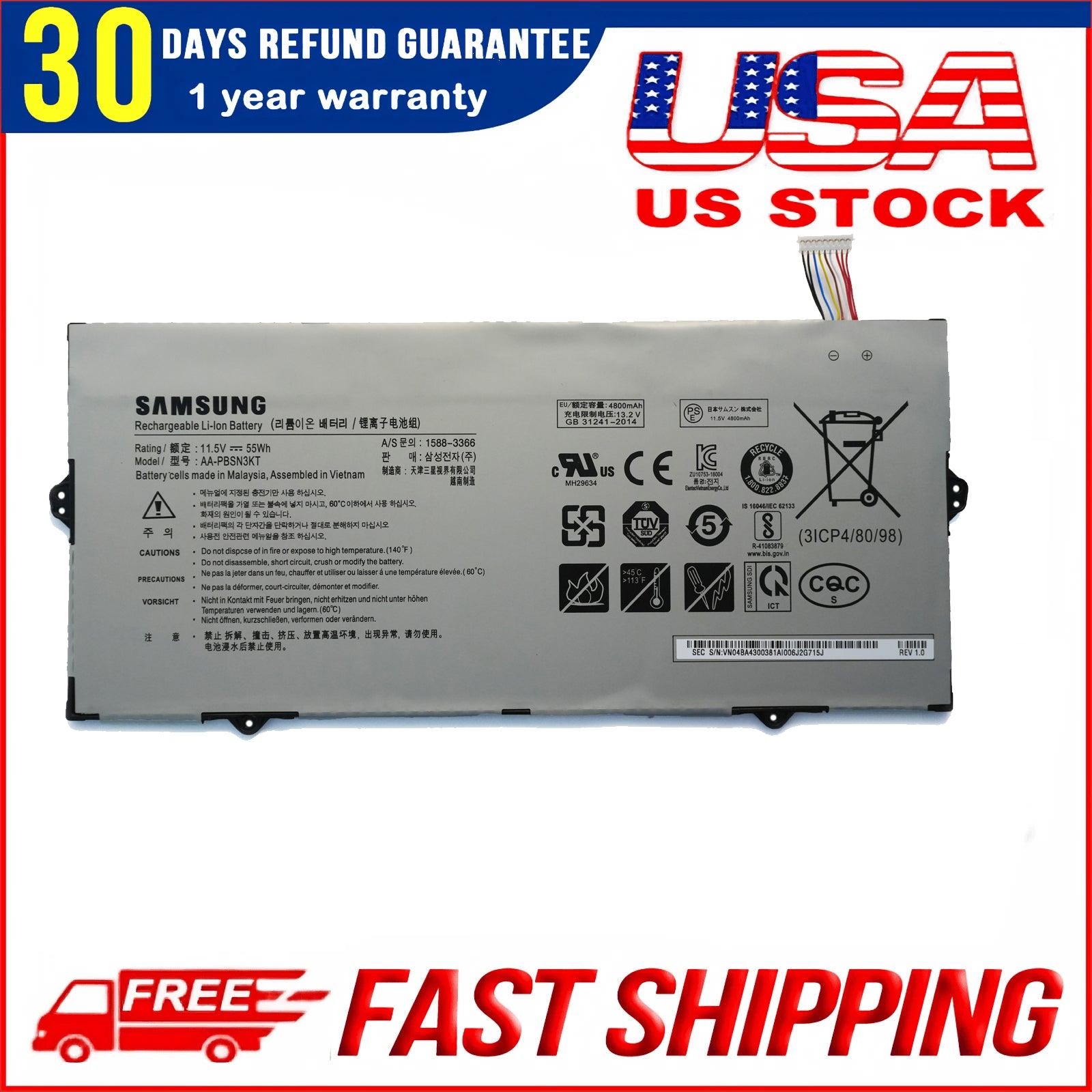 AA-PBSN3KT Battery for Samsung 730MBE, 750XBE, NP930MBE, NT930MBE Laptops