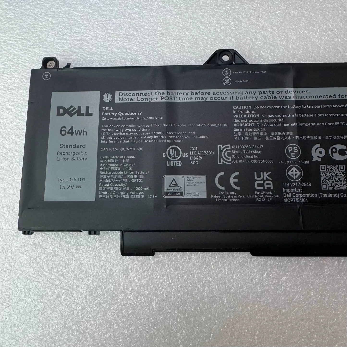 Genuine GRT01 64Wh Battery Replacement for Dell Alienware m17 R5 AMD Gaming Precision 15 3581 3591 3561 3571 3470 Latitude 5521 5531 5431 5421 Series 15.2V 4000