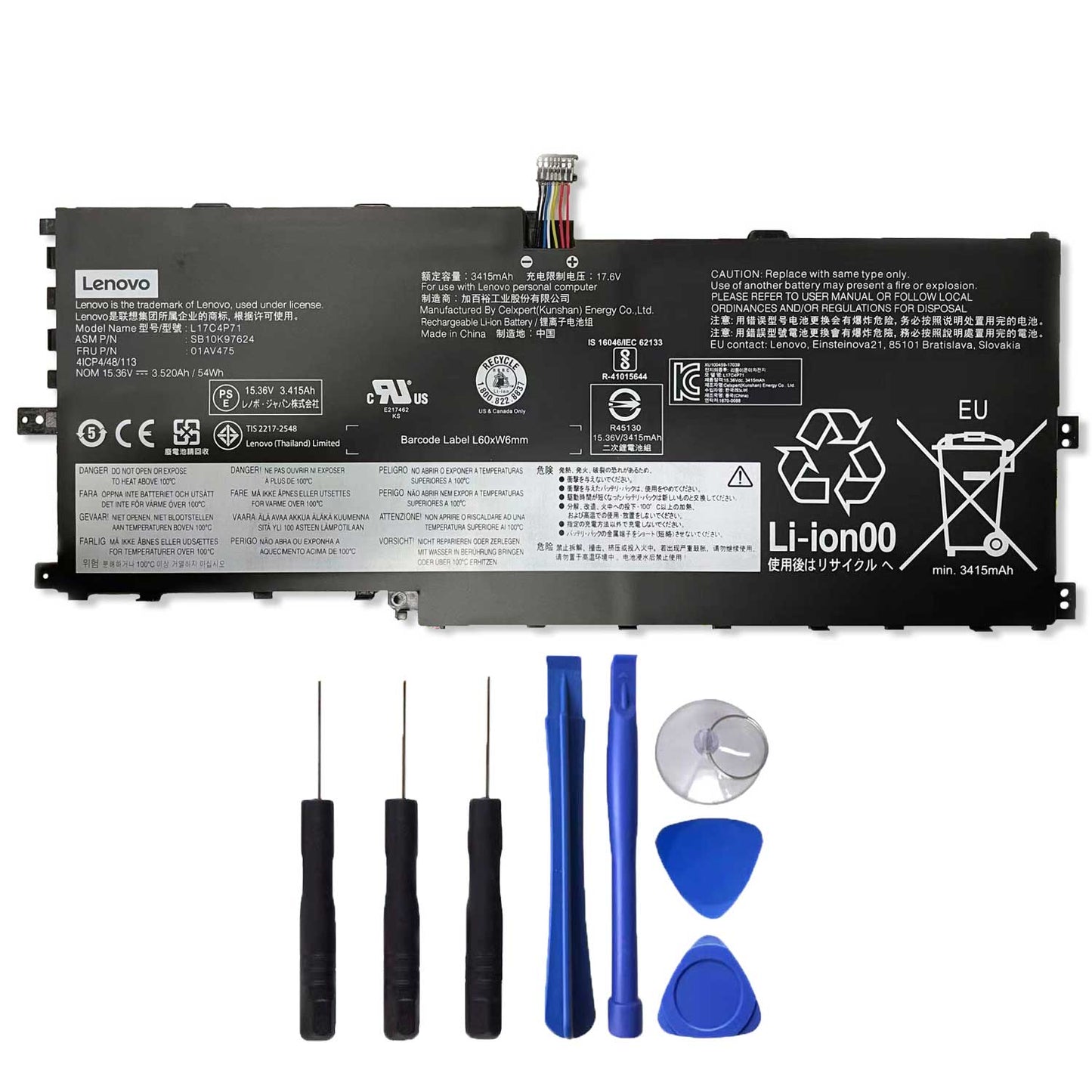 Genuine L17M4P71 L17C4P71 L17M4P73 Laptop Battery for Lenovo ThinkPad X1 Yoga 3rd Gen 2018 Series 20LD 20LE 20LF 20LG TP00076D 01AV474 SB10K97623 01AV475 SB10K97624 01AV499 SB10K97638 02DL003 15.36V 54Wh