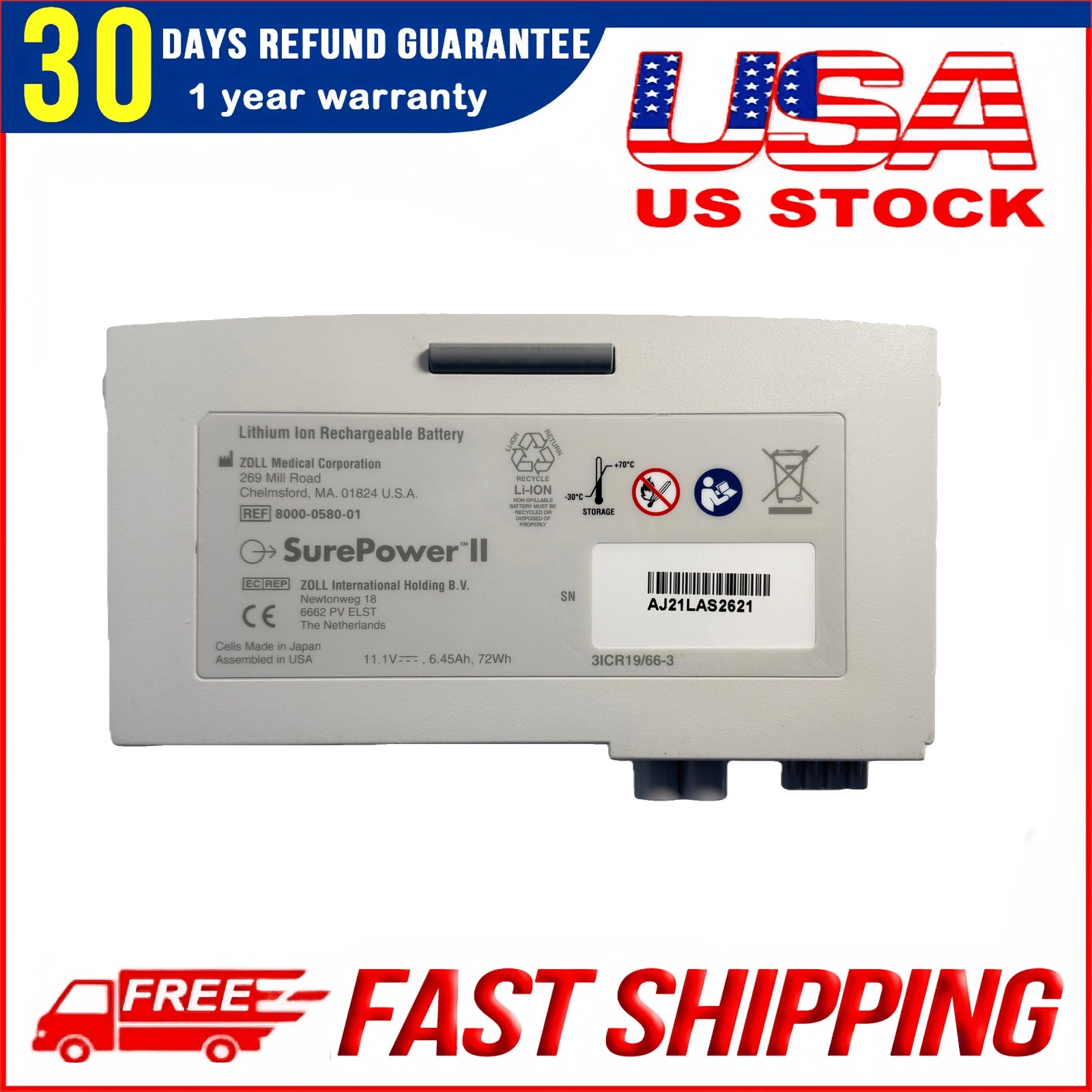 New Genuine 8000-0580-01 for ZOLL Propaq MD/X Defibrillator SurePower II Battery
