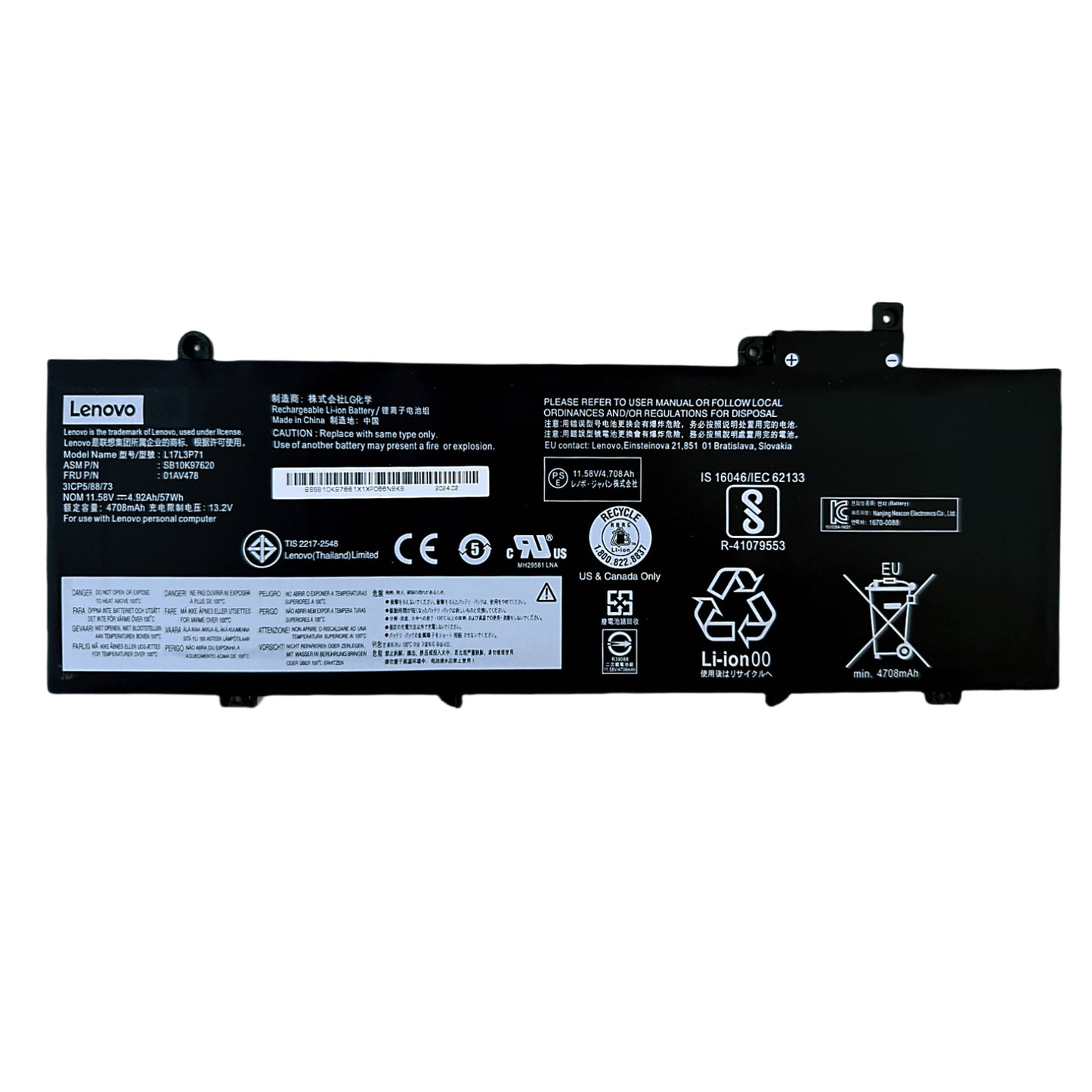 Genuine L17L3P71 L17M3P71 Laptop Battery Compatible with Lenovo ThinkPad T480S Series Notebook 01AV478 SB10K97620 01AV479 SB10K97621 L17M3P72 01AV480 SB10K97622 11.58V 57Wh 4920mAh