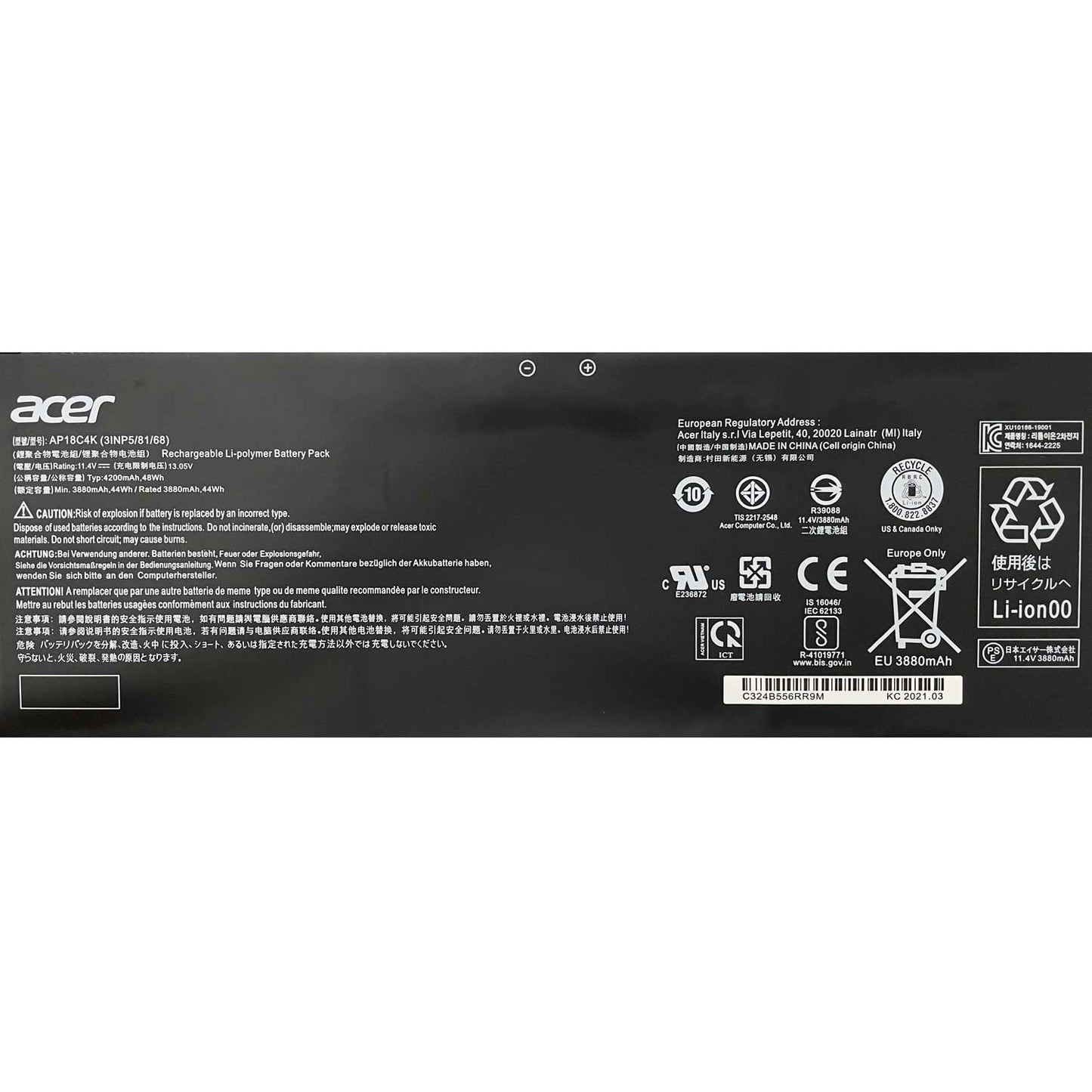 Genuine AP18C4K 48Wh Battery Replacement for Acer Aspire 5 A515-43G A515-44 A515-44G Spin 3 SP314-54N