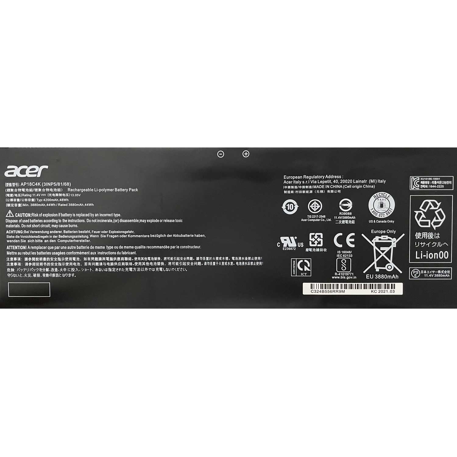 Genuine AP18C4K 48Wh Battery Replacement for Acer Aspire 5 A515-43G A515-44 A515-44G Spin 3 SP314-54N