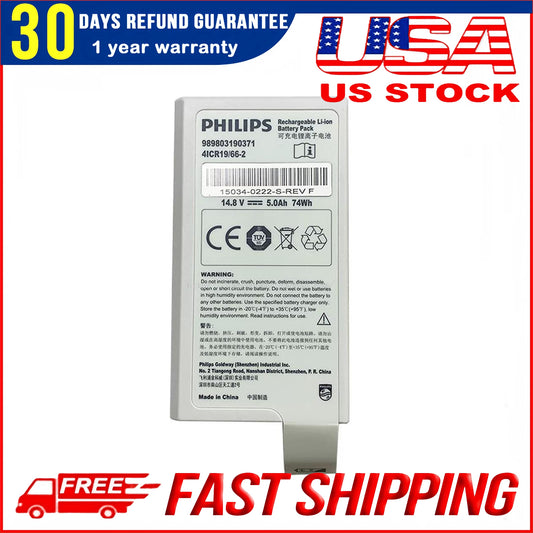 New Genuine 989803190371 4ICR19/66-2 5000mAh Battery Replacement for Philips Efficia DFM100 Monitor Defibrillator
