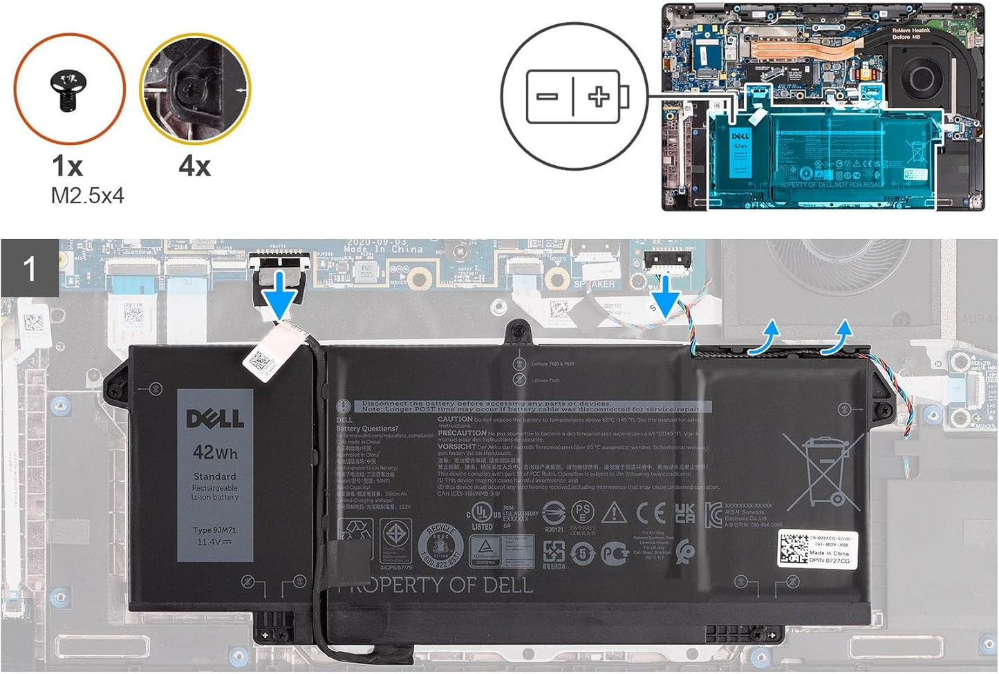 DELL 9JM71 11.4V 42Wh for Dell Latitude 5320/5320 2-in-1,Latitude 7320/7320 2-in-1,Latitude 7420/7420 2-in-1,Latitude 7520 Series,P/N: 0TN2GY 0727CG 4M1JN 1PP63 HDGJ8 MHR4G