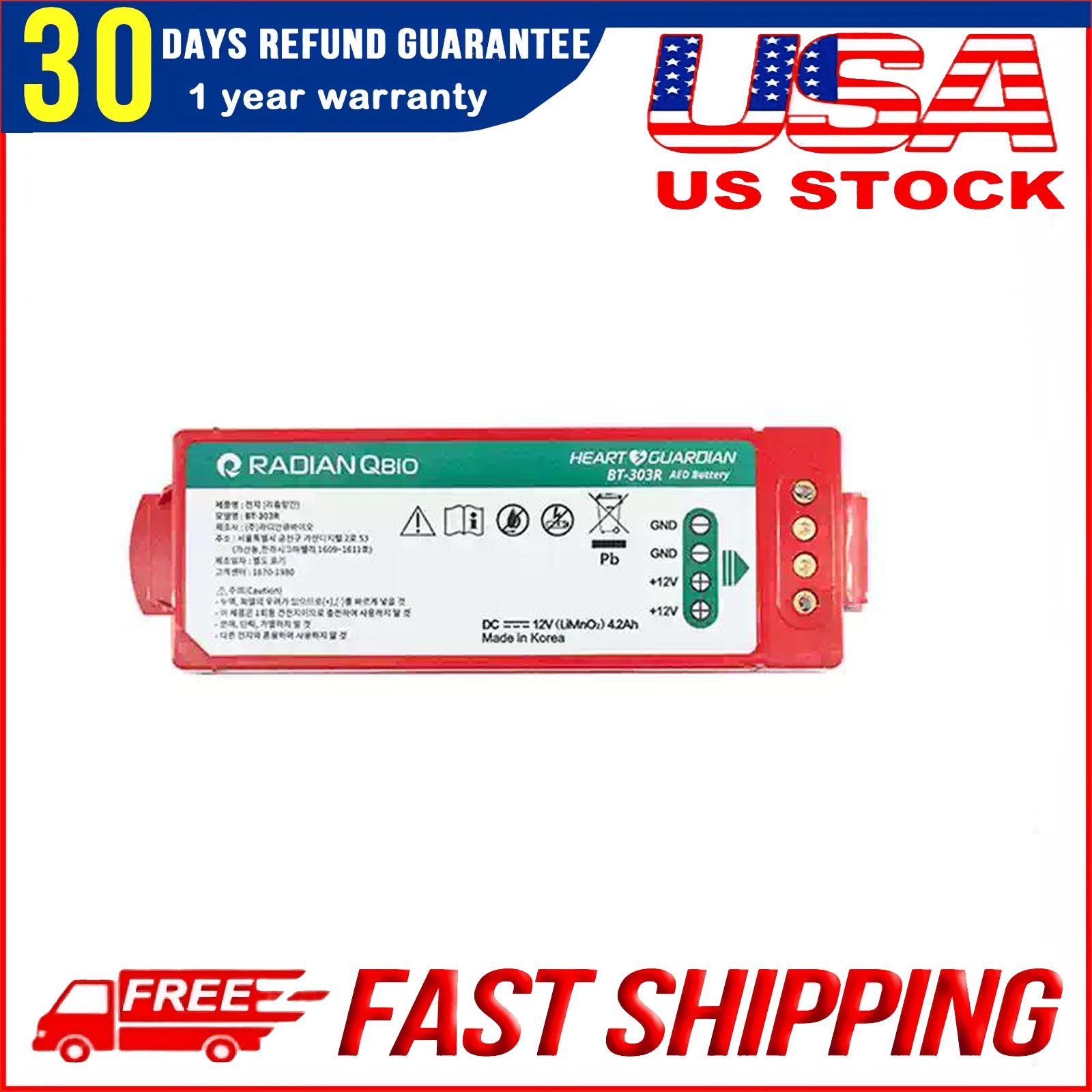 Original BT-303R 12V Non-Rechargeable Lithium Battery for RADIAN AED HR-501 Defibrillator Replacement