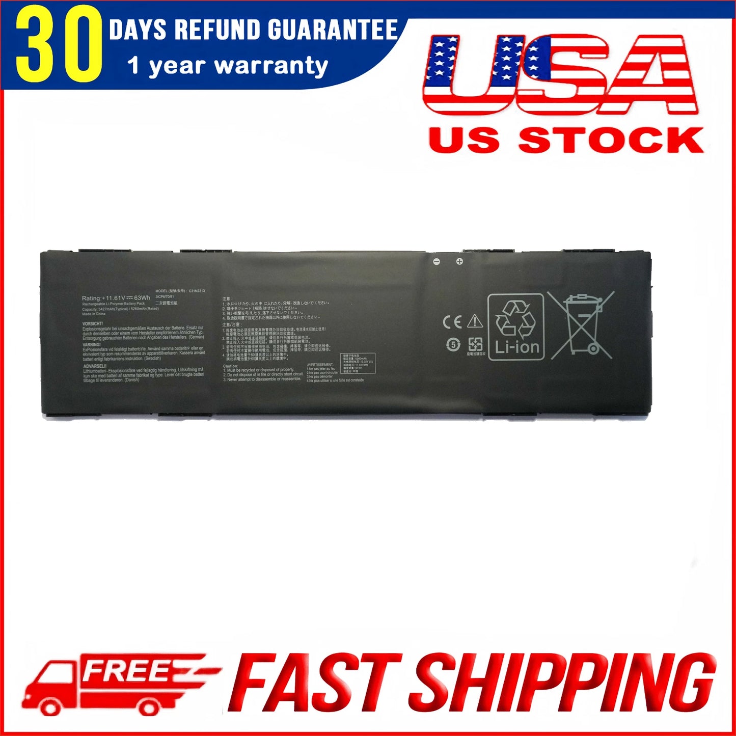 C31N2313 Laptop Battery Replacement Compatible for ASUS ExpertBookP5 P5405 P5405-NZ0102X 0B200-04580000 3ICP6/70/81 Series 11.61V 63Wh/5260mAh