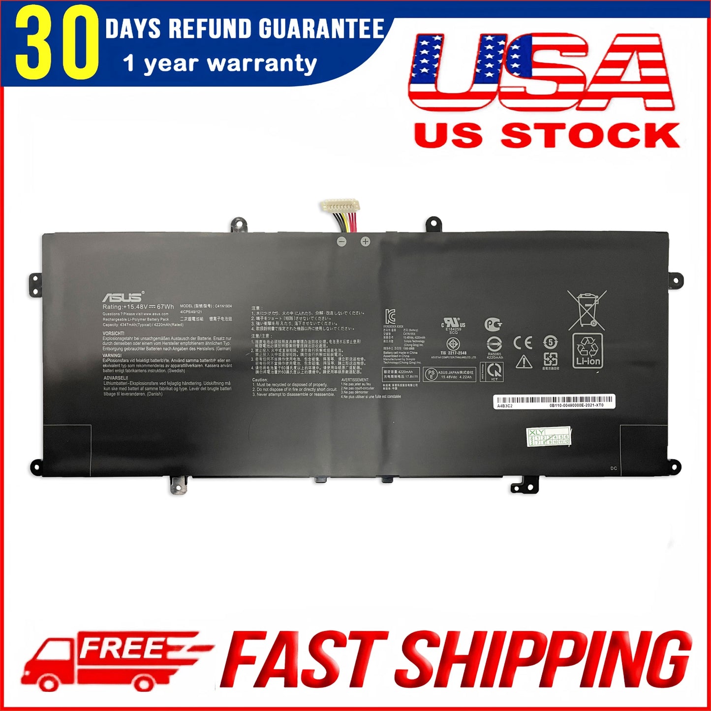 Genuine C41N1904 Battery for ASUS ZenBook UX363JA-XB71T S13 UX393EA UX371EA 67Wh