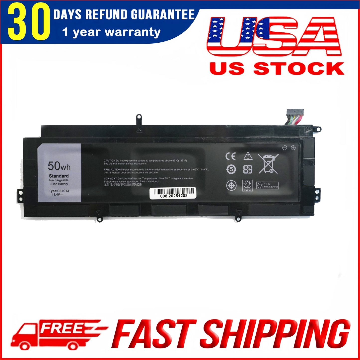 1132N CB1C13 50Wh 11.4V Battery Replacement for Dell Chromebook 11 3120 Laptop (Model CB1C13)