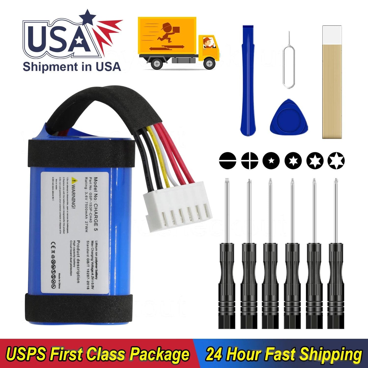 GSP-1S3P-CH40 7500mAh Replacement Battery with Tool Kit for JBL Charge 5 Portable Speaker