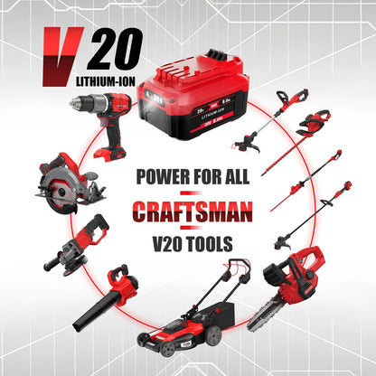 2PCS 20V 8.0Ah High‑Capacity Replacement Battery for Craftsman V20 CMCB204 CMCB202 CMCB201 Cordless Power Tools