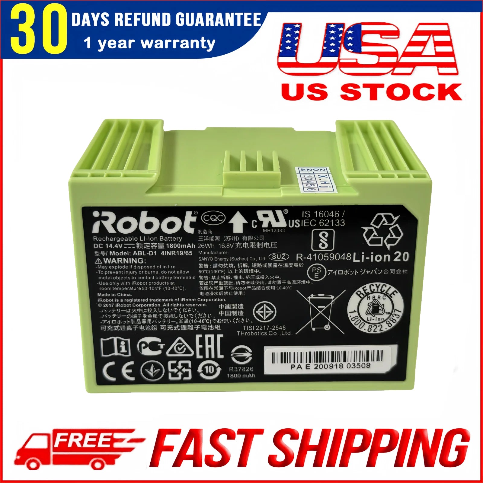 Genuine ABL-D1 Battery for iRobot Roomba i7+ i7 j7+ j7 i4+ i4 e5 e6 | OEM Replacement