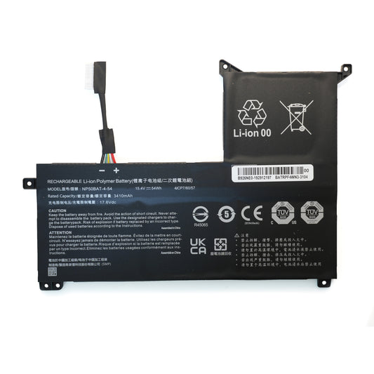 NP50BAT-4-54 6-87-NPSKS-53G00 Laptop Battery for Clevo NP70 X17 AT22 G7 KE XMG Focus 16 X15 at 4ICP7/60/57 15.4V/54Wh/3510mAh/4Cell