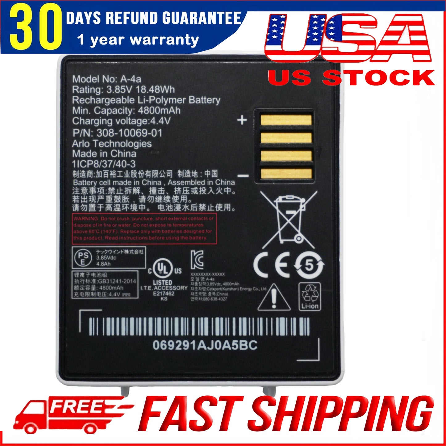 New Replacement A-4A A-4 Rechargeable Battery for Arlo Pro 3 Arlo Ultra VMA5400 Security Cameras