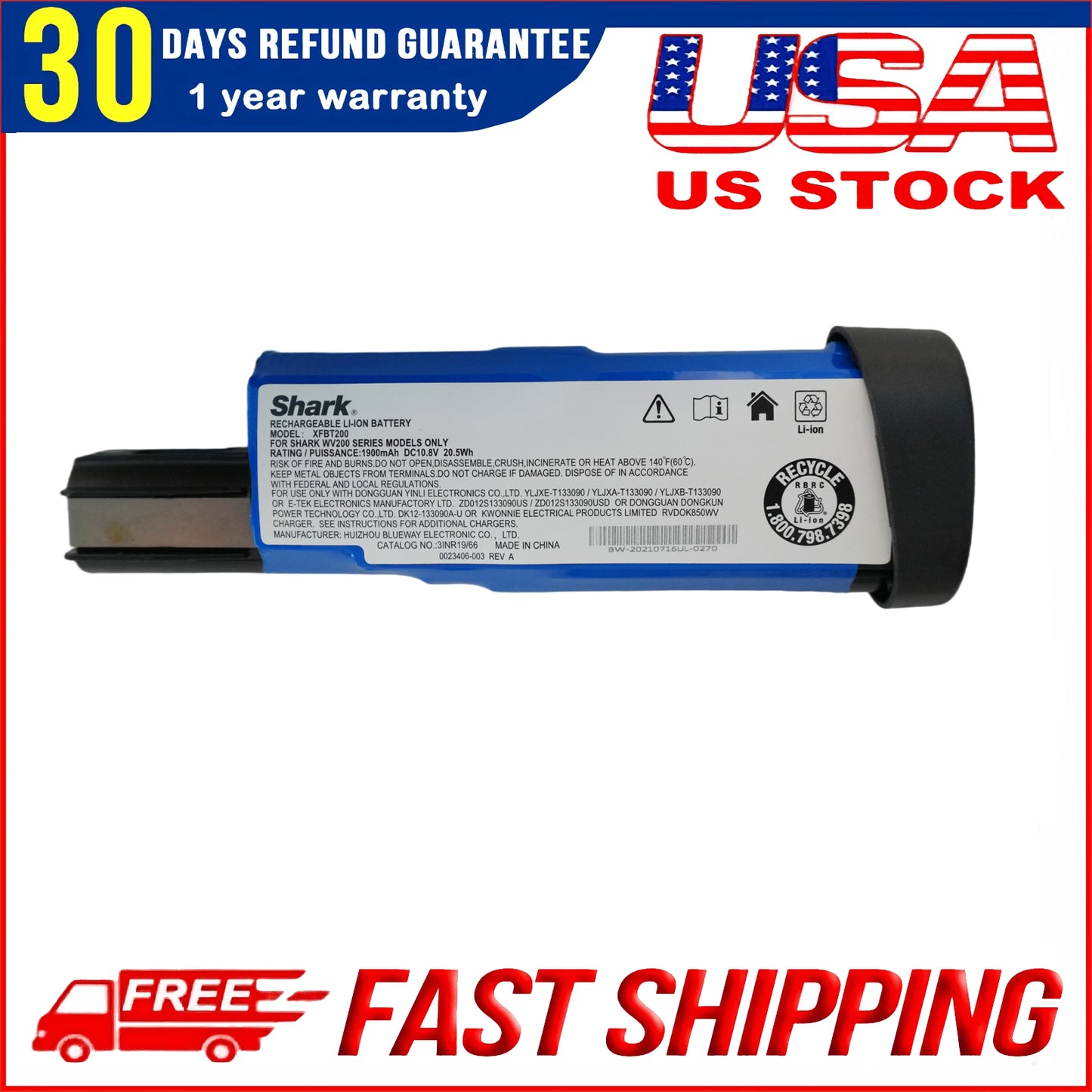 Original XFBT200 Battery Replacement for Shark WV200UK WV200 WV201 WV205 WV220 Ion W1 Handheld Vacuum