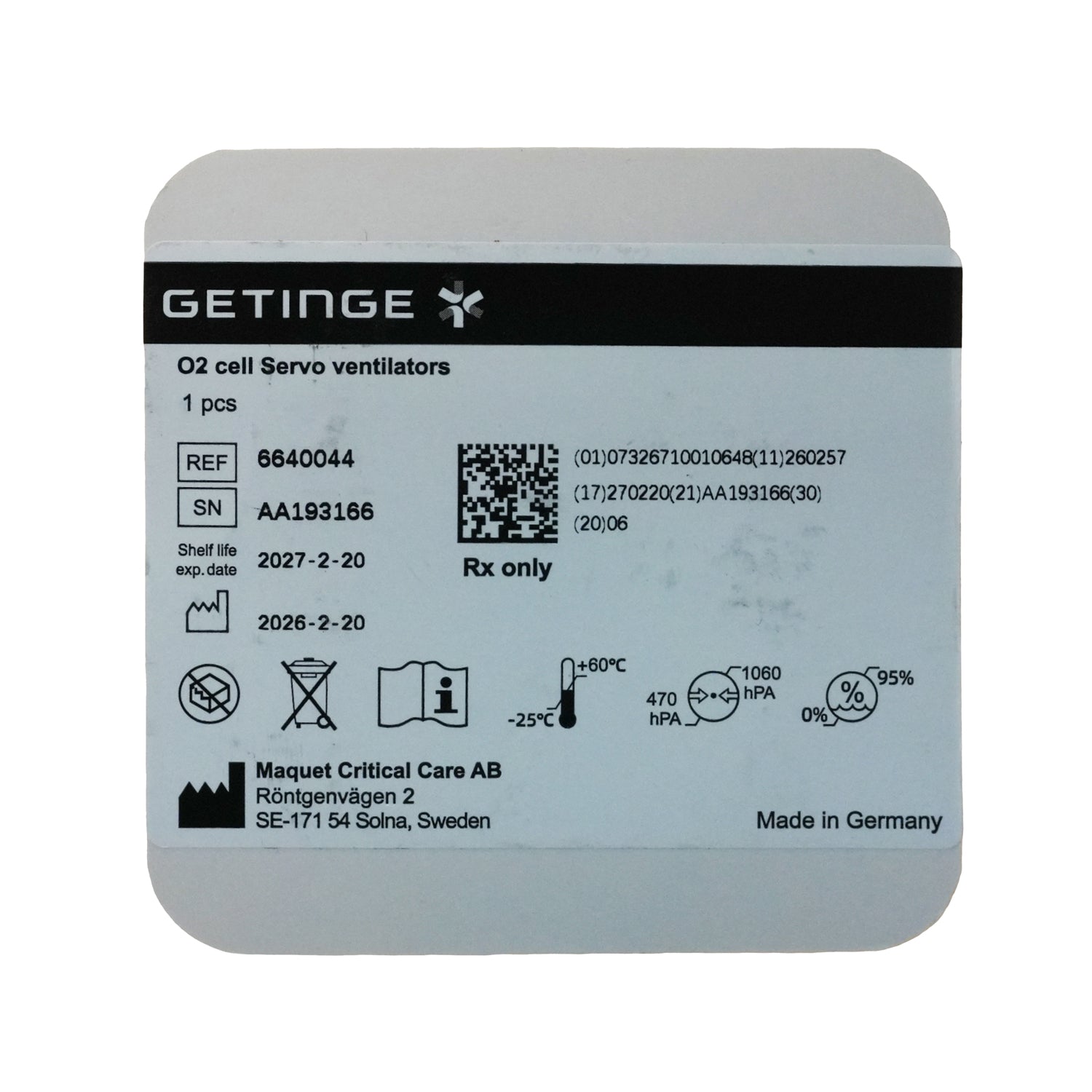 Genuine REF 6640044 Battery for Maquet Servo-I/Servo-S ventilator Oxygen Sensor