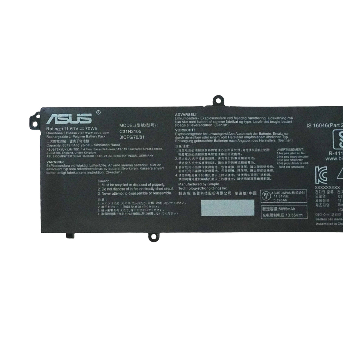 Genuine C31N2105 70Wh Replacement Battery for ASUS VivoBook and ZenBook Laptops