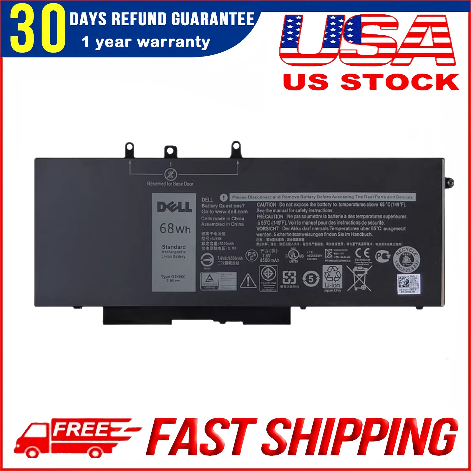 OEM Genuine 68Wh GJKNX Battery for Dell Latitude 5480, 5580, 5490, 5590 (GD1JP)