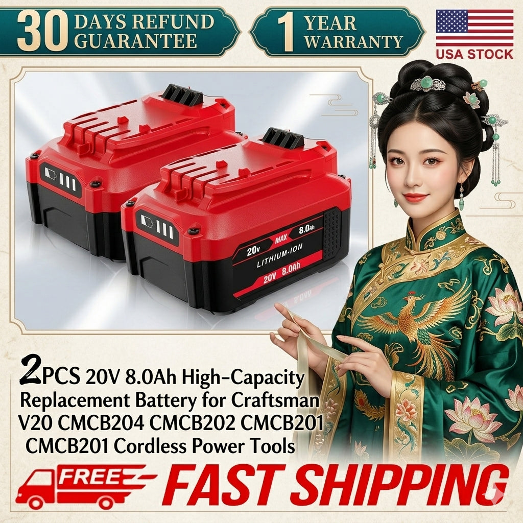 2PCS 20V 8.0Ah High‑Capacity Replacement Battery for Craftsman V20 CMCB204 CMCB202 CMCB201 Cordless Power Tools