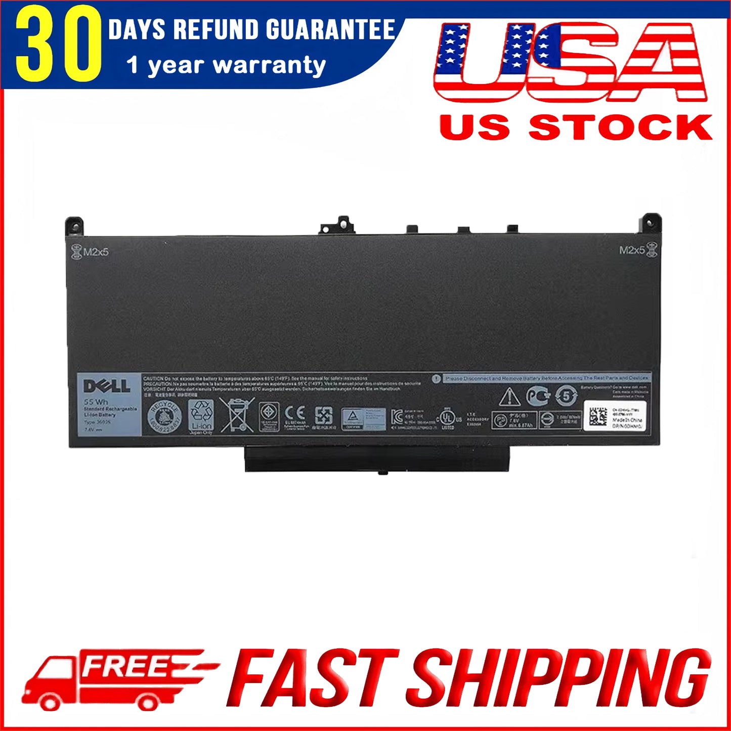 Genuine J60J5 Battery for Dell Latitude E7270, E7470 (MC34Y, 242WD, GG4FM, 451-BBSX)