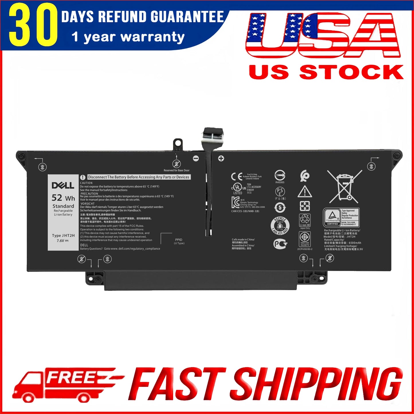 Genuine Dell JHT2H 52Wh Laptop Battery for Latitude 7310 & 7410 Series – 0WY9MP Replacement