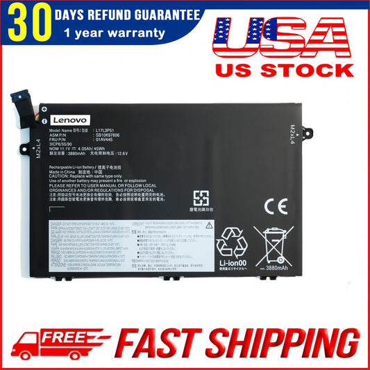 Genuine Lenovo 11.1V 45Wh L17C3P51 L17L3P51 L17M3P51 L17M3P52 01AV445 Notebook Battery for Lenovo Thinkpad E480,E485,E490,E495,E580,E585,E590,E595,E14 Gen 1 (2019),E15 Gen 1 (2019),E41-50,E41-55 Series