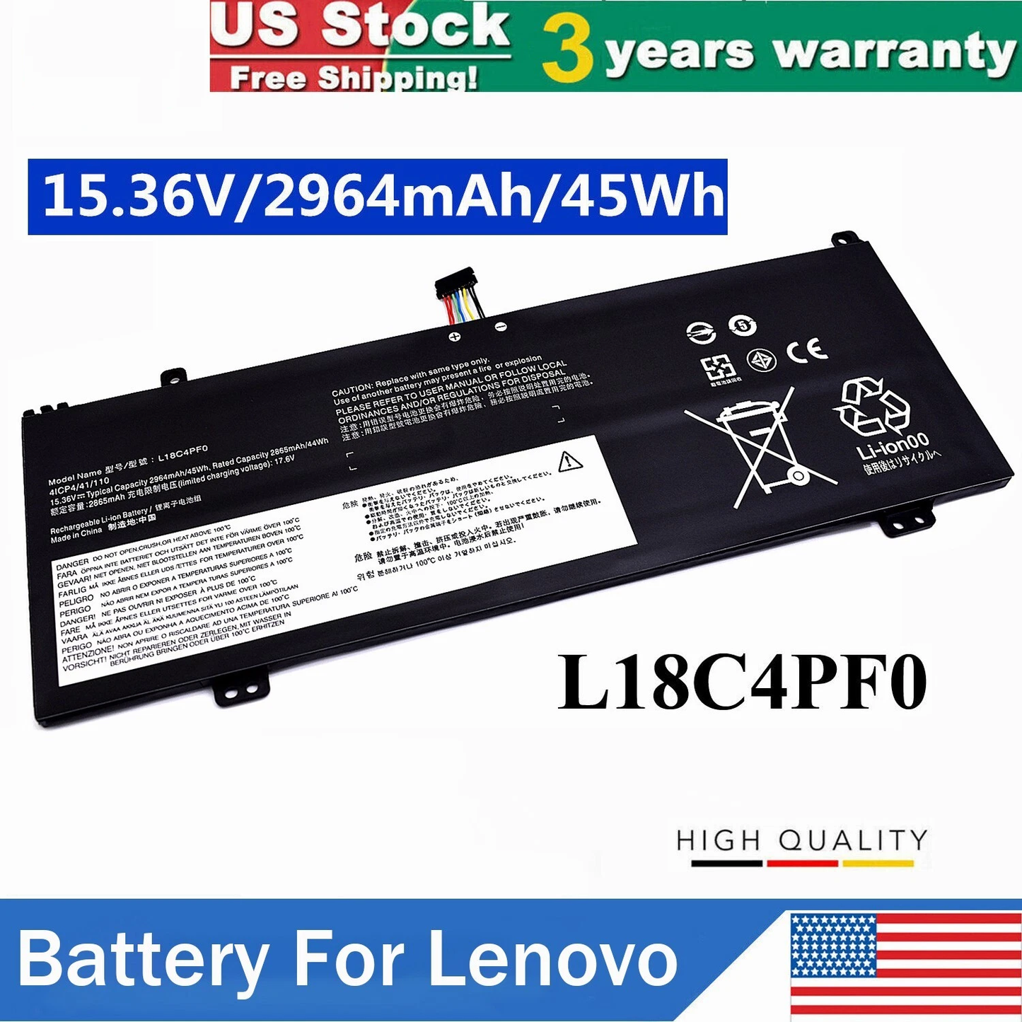 Genuine OEM Lenovo L18C4PF0 L18M4PF0 Battery Replacement for ThinkBook 13s-IWL, 13s-IML, 14s-IWL