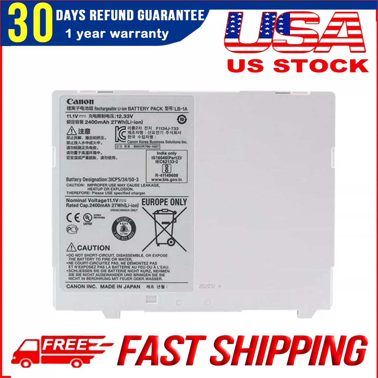 New Genuine LB-1A 3ICP5/34/50-3 Battery Replacement for Canon CXDI-70C CXDI-501C Digital Radiography Detector