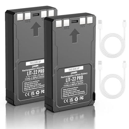 2 Pack LIT-22 Battery 7000mAh Rechargeable Lithium 2Pack Batteries+2Cables
