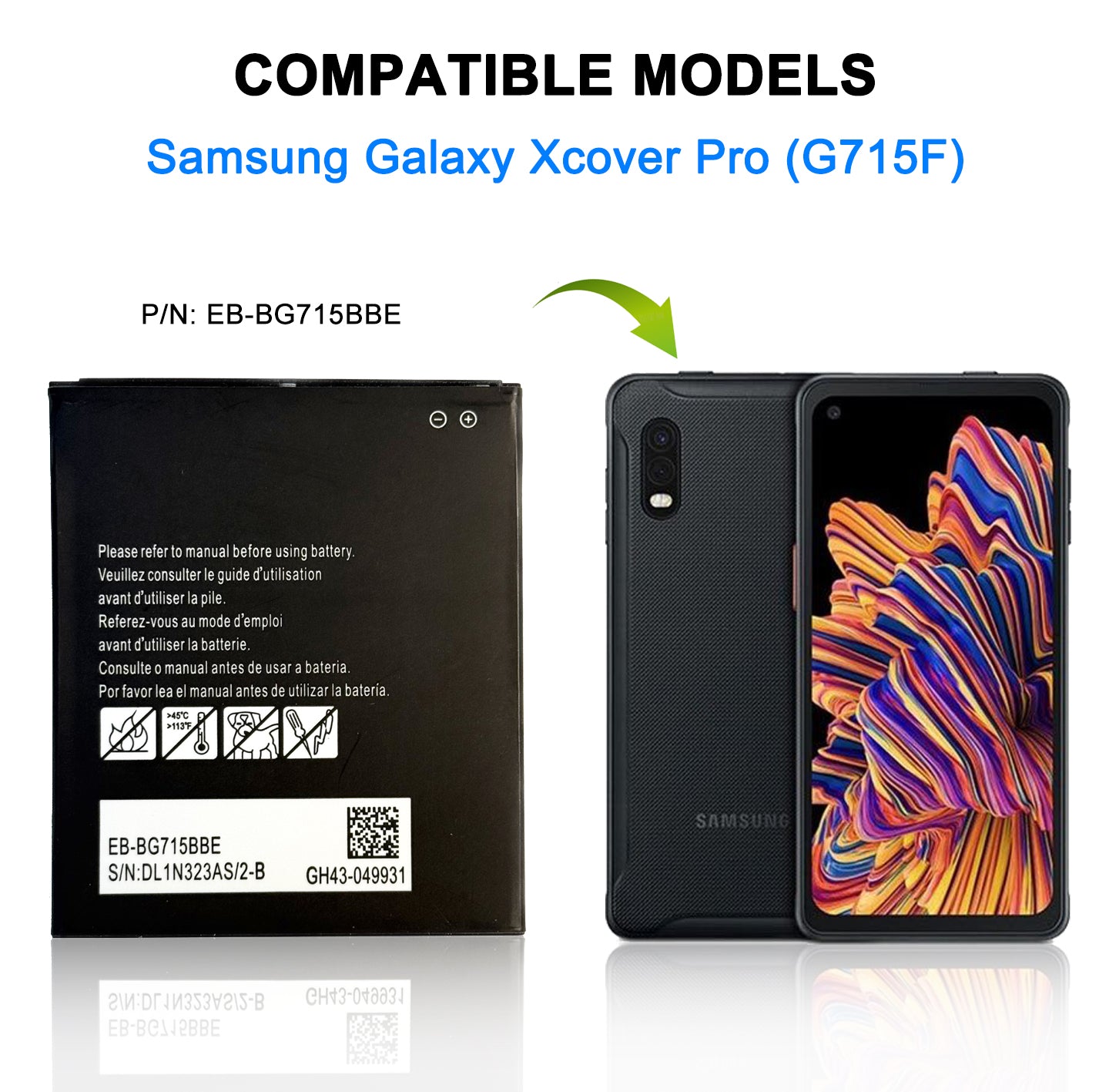 Genuine EB-BG715BBE Battery Replacement  for Samsung Galaxy XCover Pro SM-G715U1 SM-G715UZKDXAA SM-G715U SM-G715UZKDVZW SM-G715A Battery