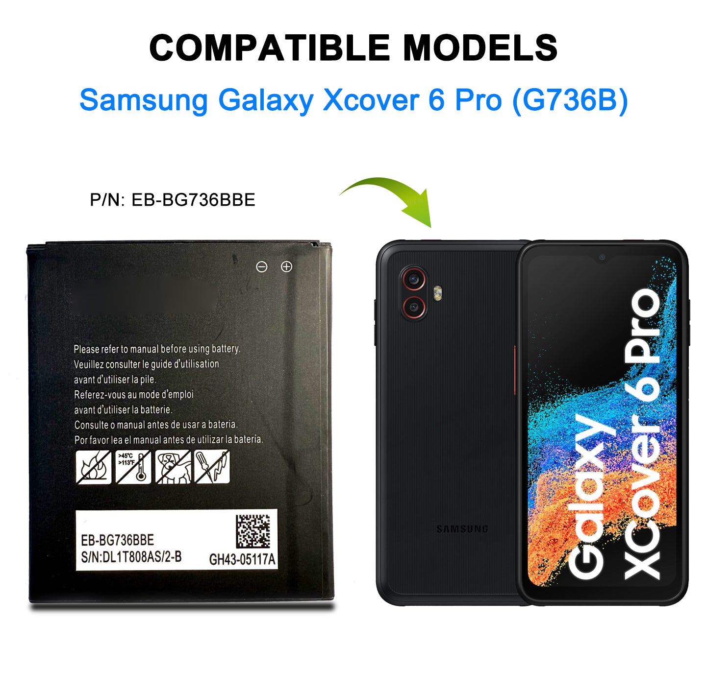 Genuine Battery Compatible with Samsung Galaxy Xcover 6 Pro 5G / Xcover6 Pro/Xcover Pro 2 SM-G736B EB-BG736BBE with Toolkit
