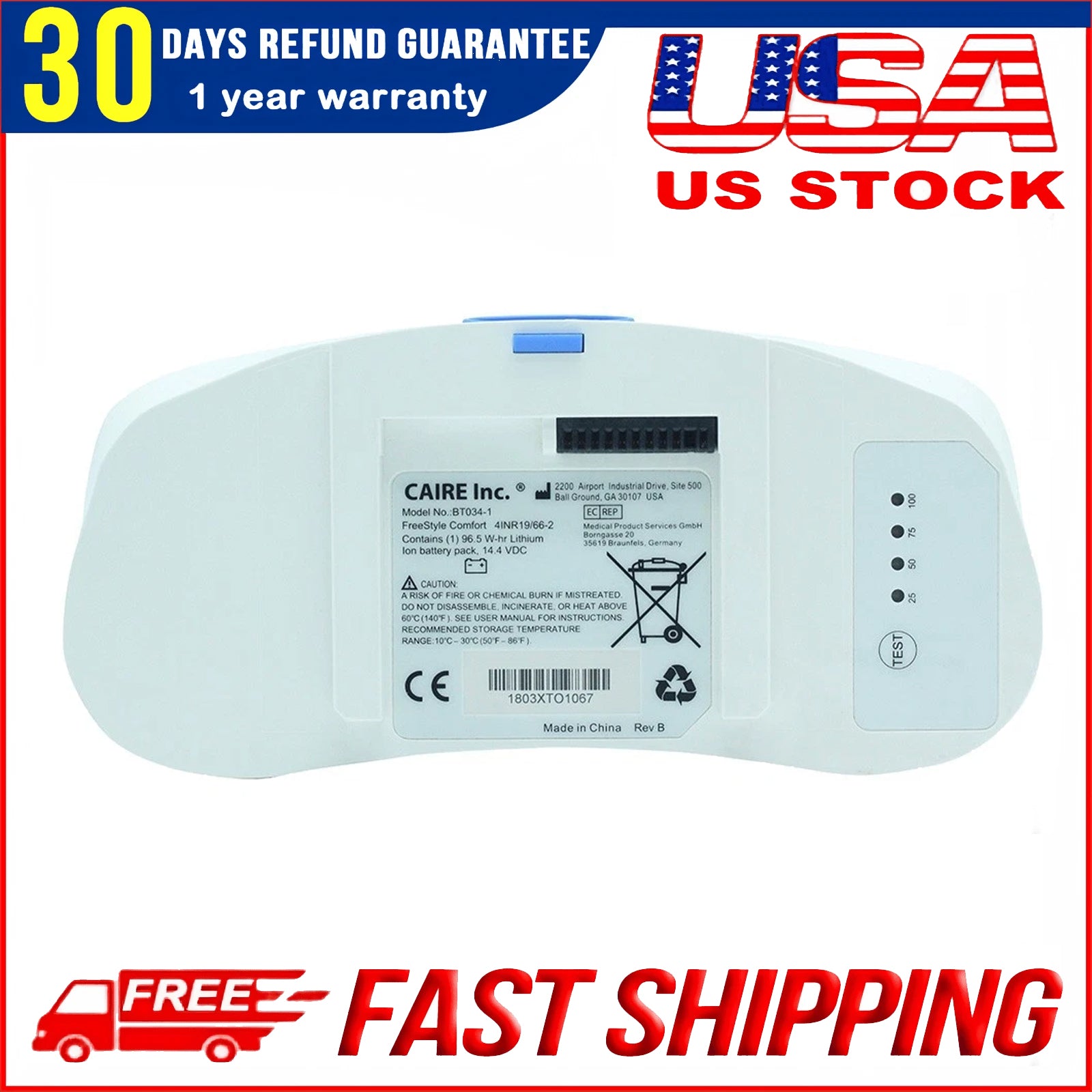 Original BT034-1 Battery for Caire FreeStyle Trade Comfort Portable Concentrator