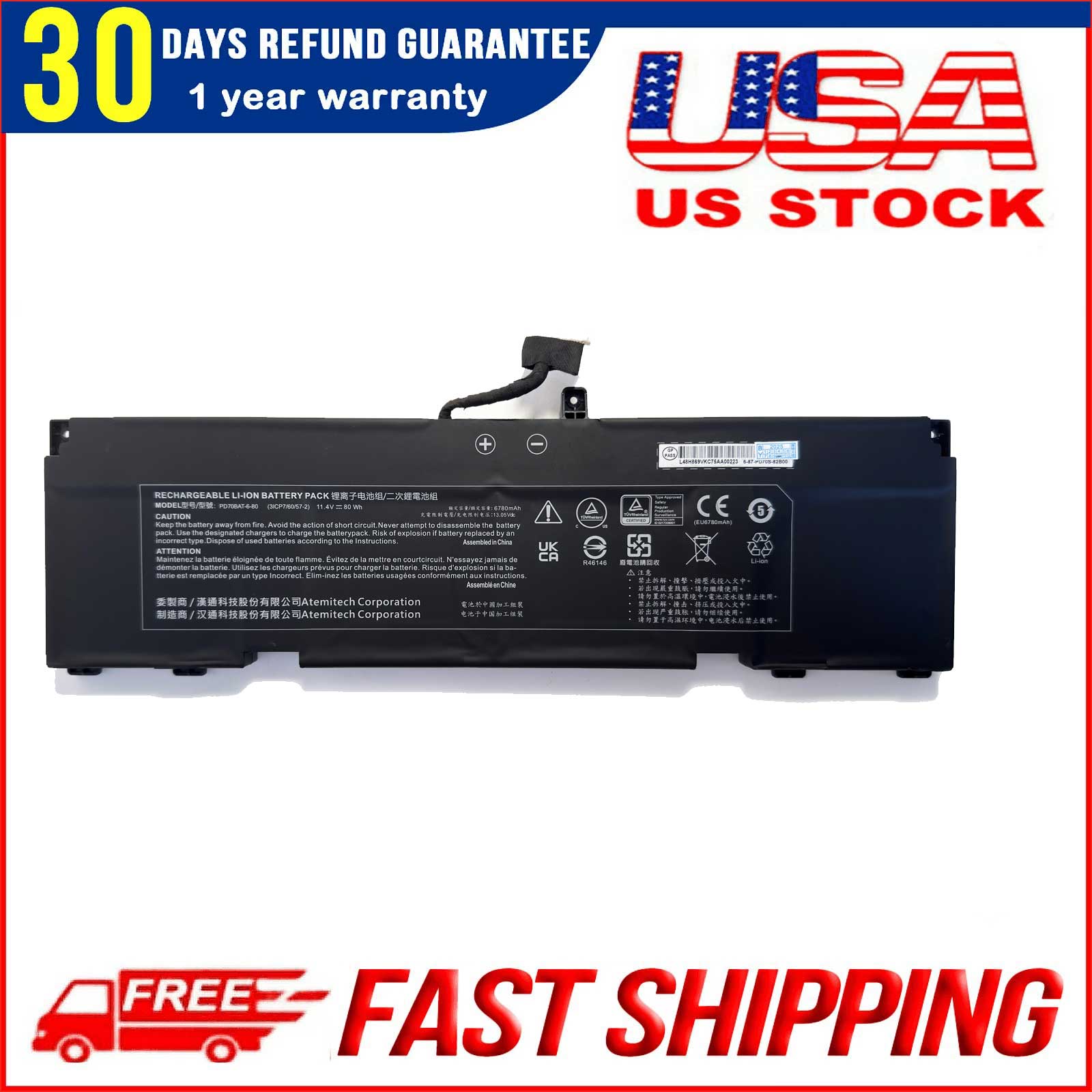  Replace PD70BAT-6-80 Battery for Clevo PD70PNN PD70PNT PD70SND-G PD70SNE-G Laptop