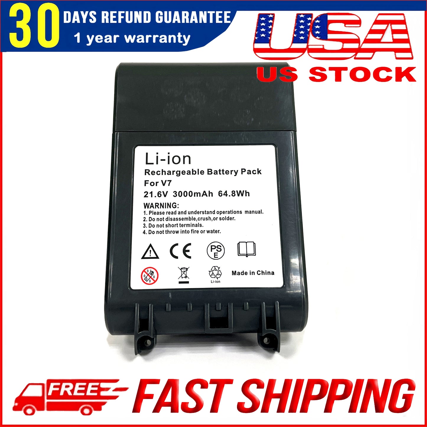 2‑Pack 21.6V Replacement Battery for Dyson V7 Animal V7 Extra V7 Trigger Motorhead Cordless Vacuum