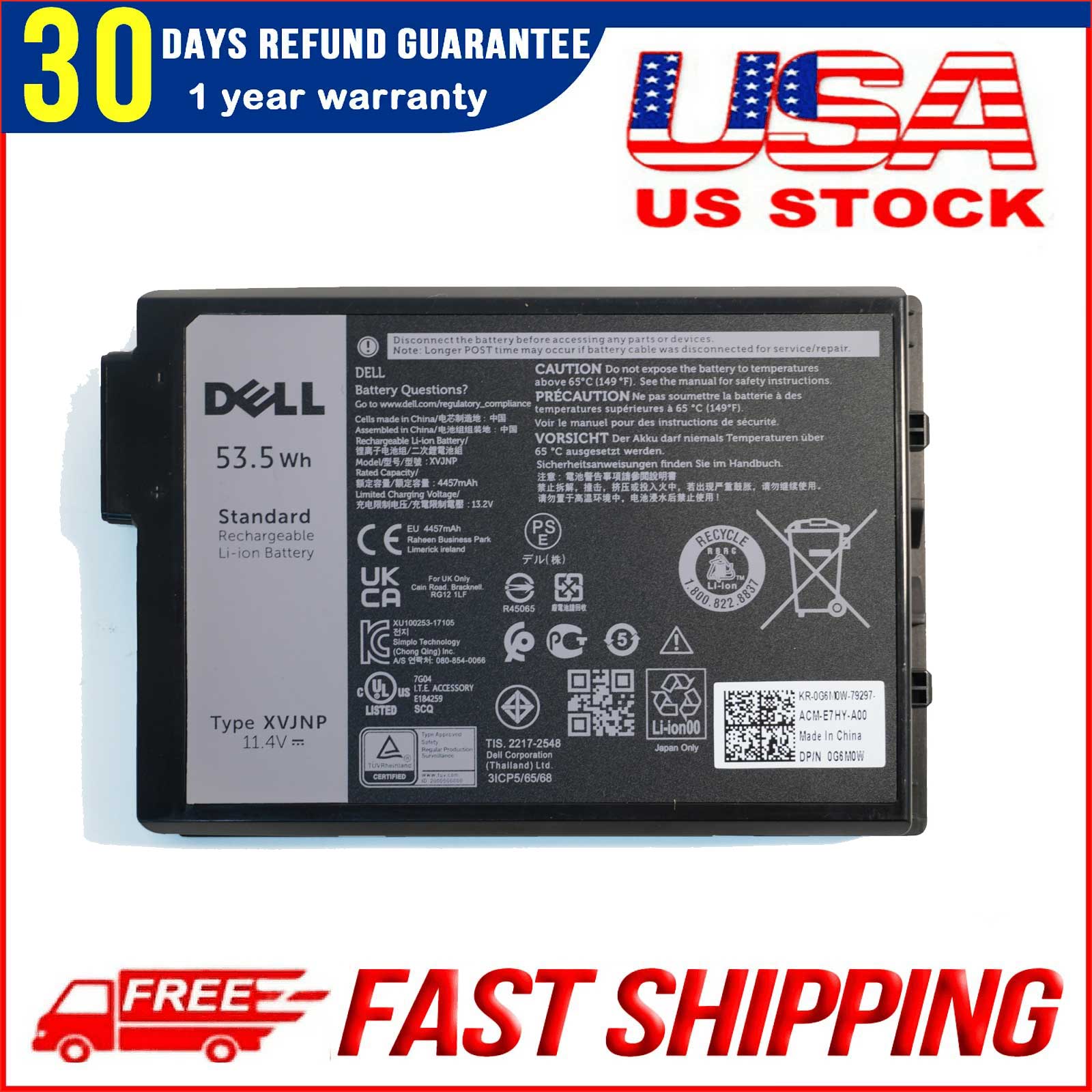 Genuine XVJNP Battery For Dell Latitude 5430 7330 Rugged Extreme 6JRCP 451-BCWQ M0TN3