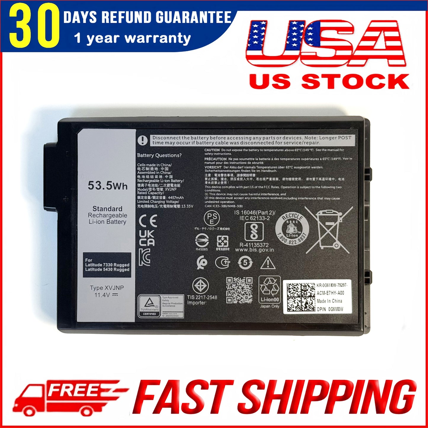 Genuine XVJNP Battery For Dell Latitude 5430 7330 Rugged Extreme 6JRCP 451-BCWQ M0TN3