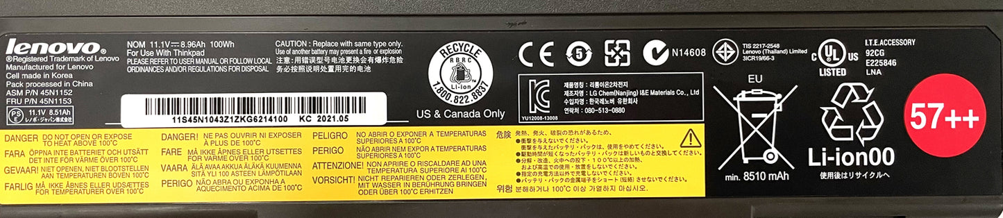 Genuine Lenovo 57++ Battery – Long‑Lasting Power for ThinkPad T440p/T540p/W540/W541