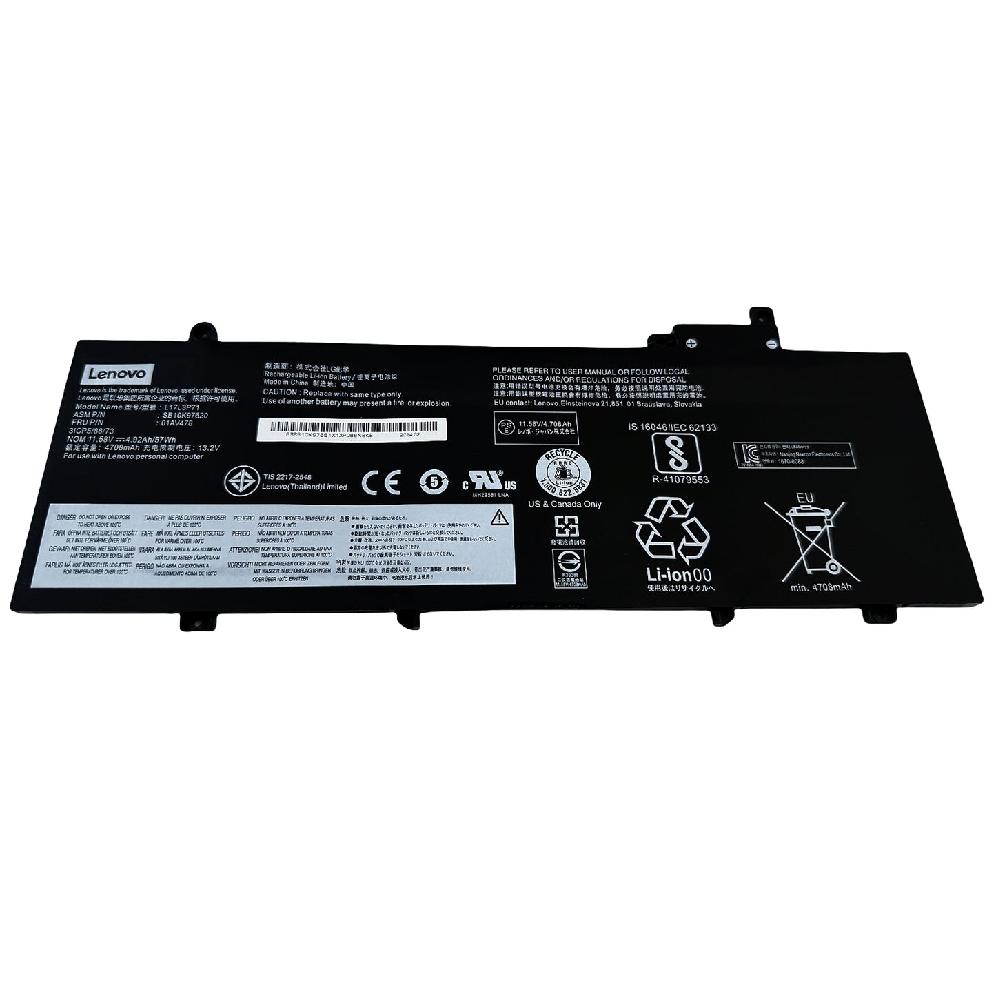 Genuine L17L3P71 L17M3P71 Laptop Battery Compatible with Lenovo ThinkPad T480S Series Notebook 01AV478 SB10K97620 01AV479 SB10K97621 L17M3P72 01AV480 SB10K97622 11.58V 57Wh 4920mAh