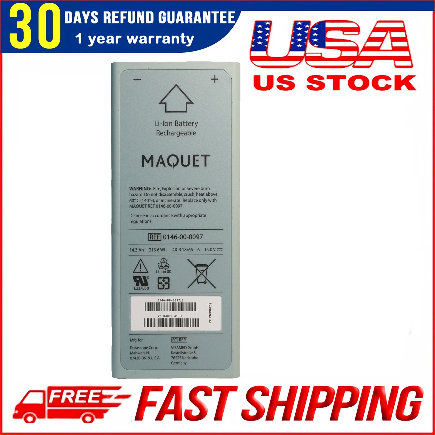 New REF 0146-00-0097 Battery Replacement for MAQUET CARDIOSAVE Hybrid Datascope Medical Device