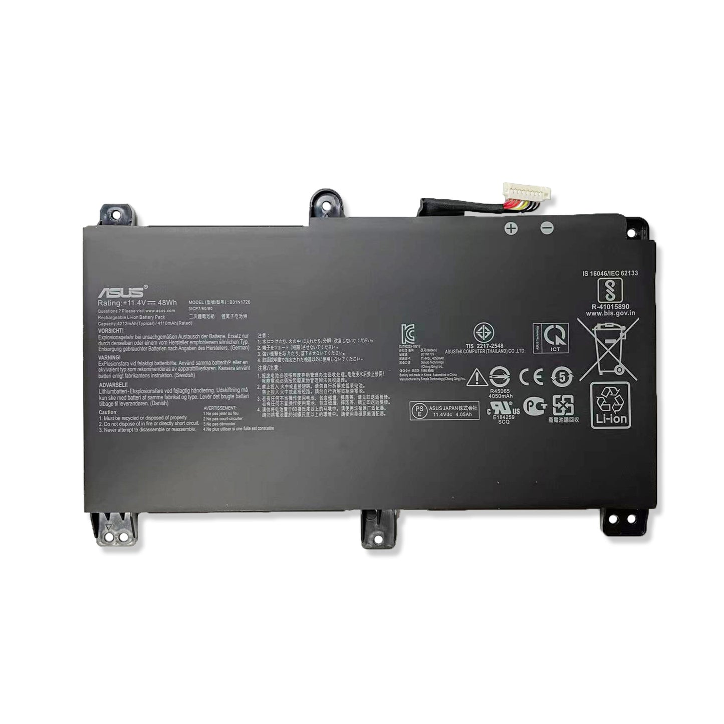 Genuine B31N1726 Laptop Battery Compatible with Asus FX80 FX86 TUF FX504 FX504GE FX504GM FX505 FX505DT FX505DY FX505GE FX505GD FX505GM A15 FA506IU A17 FA706II Serie B31BnEH B31Bn91 A41LK9H 48Wh