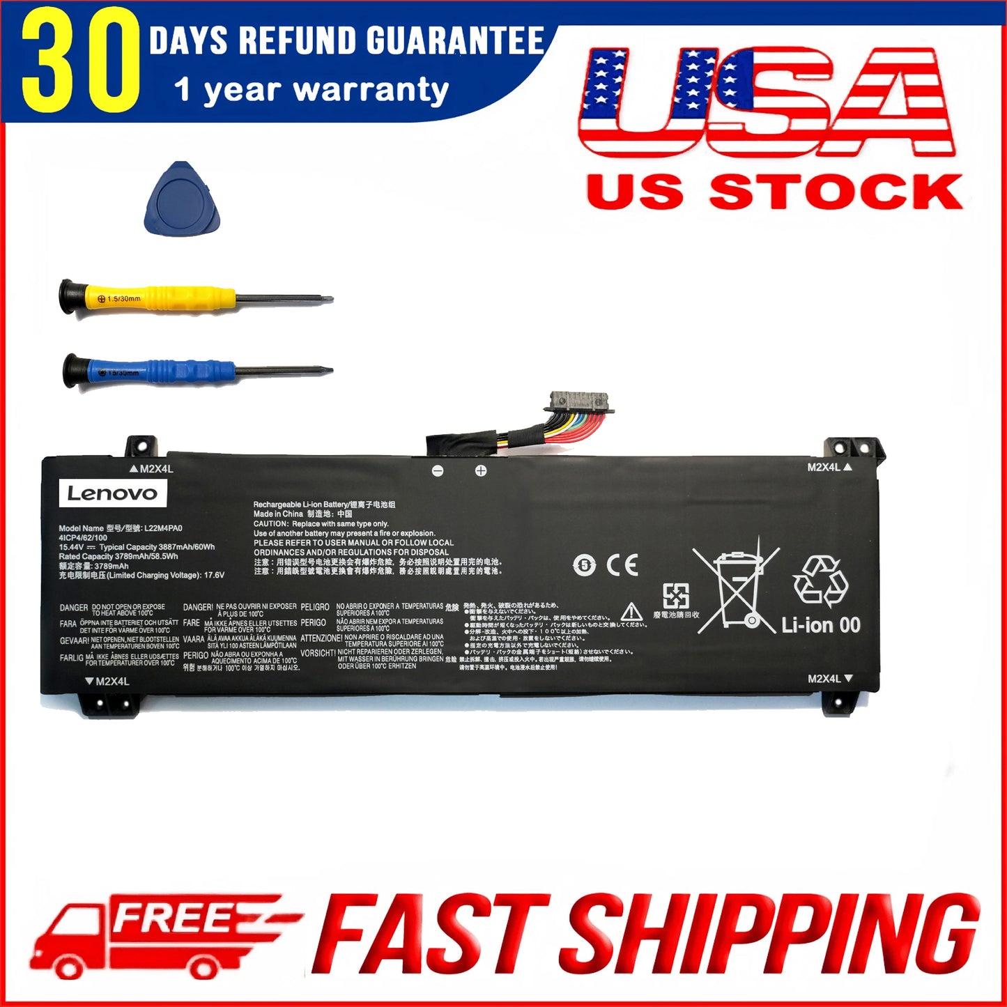 Genuine L22M4PA0 SB11N46017 Laptop Battery Replacement for Lenovo LOQ 15APH8 15IRH8 16APH8 16IRH8 / Legion Slim 5-16APH8 5-16IRH8 Series L22B4PA0 5B11N45957 L22D4PA0 L22X4PA0 60Wh