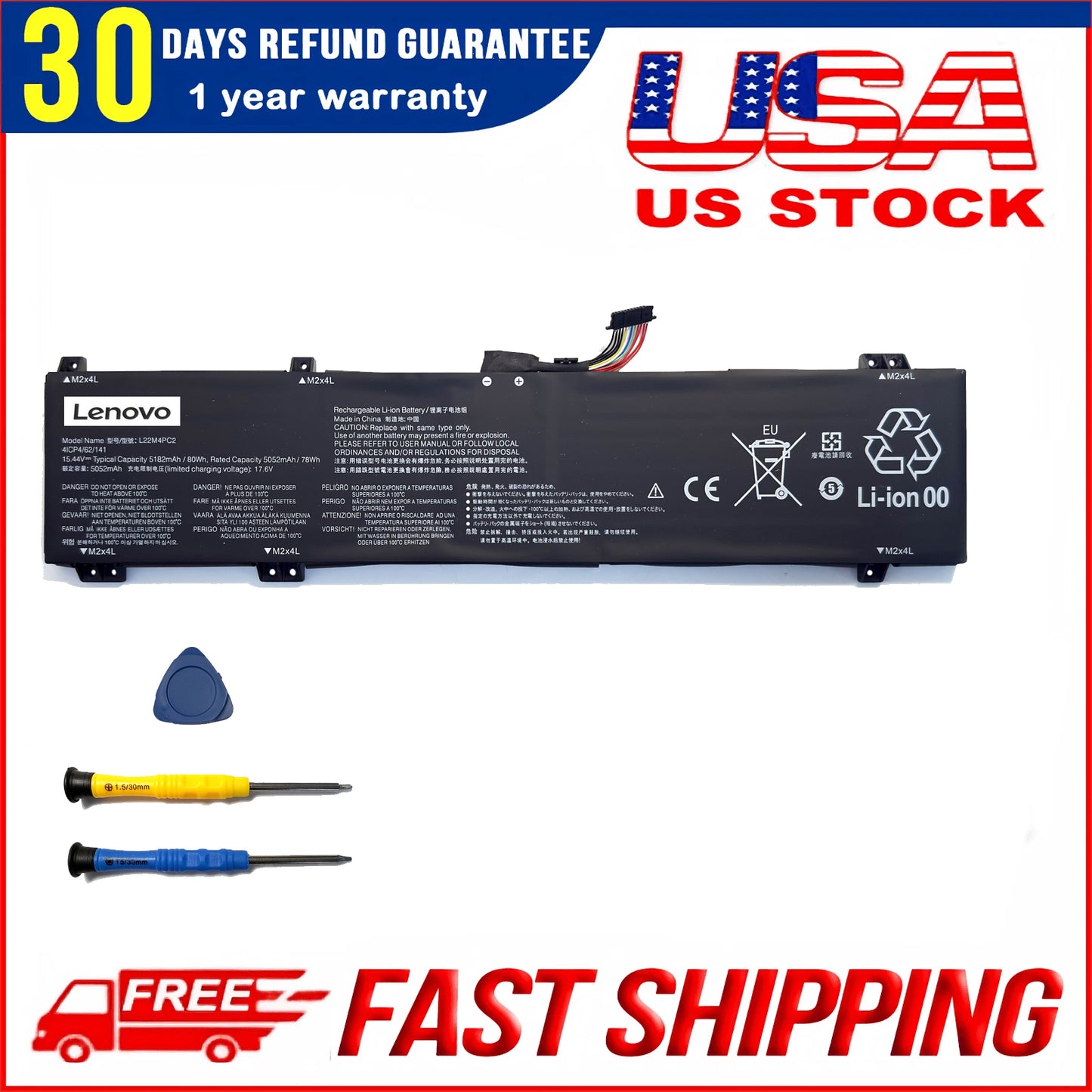 Genuine L22B4PC2 L22C4PC2 L22D4PC2 L22M4PC2 Laptop Battery Replacement for Lenovo Legion Slim 5 16APH8 16IRH8 LOQ 16APH8 16IRH8 Series SB11K38738 5B11K38745 SB11K38742 5B11K38744 15.44V 80Wh /5182mAh