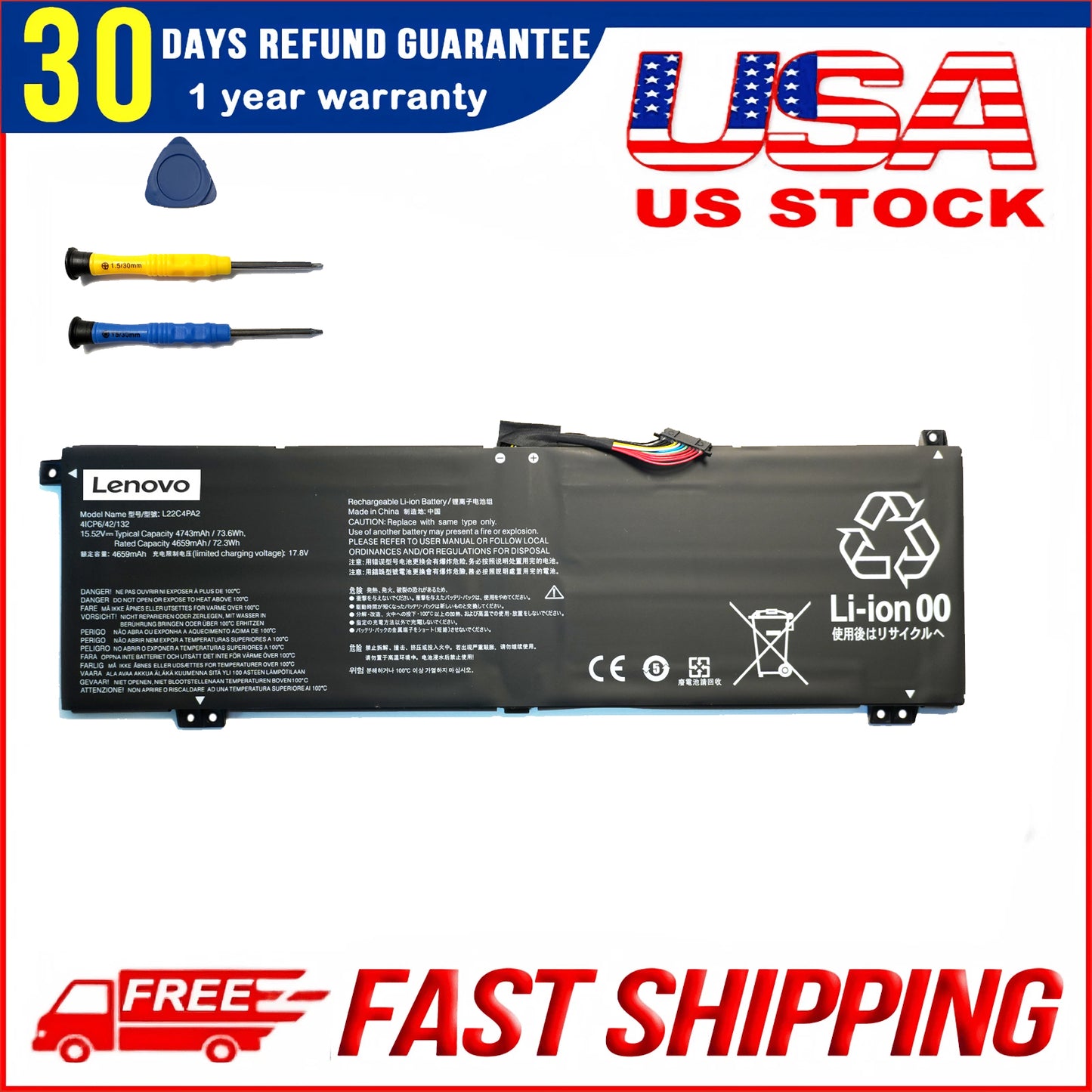 Genuine L22D4PA2 L22C4PA2 Laptop Battery Replacement for Lenovo Legion Slim 5 14APH8 Series 82Y5 82Y5004VAU 82Y5CTO1WW 82Y5005KMX L22B4PA2 L22M4PA2 L22L4PA2 5B11N45950 SB11N45942 15.52V 73.6Wh