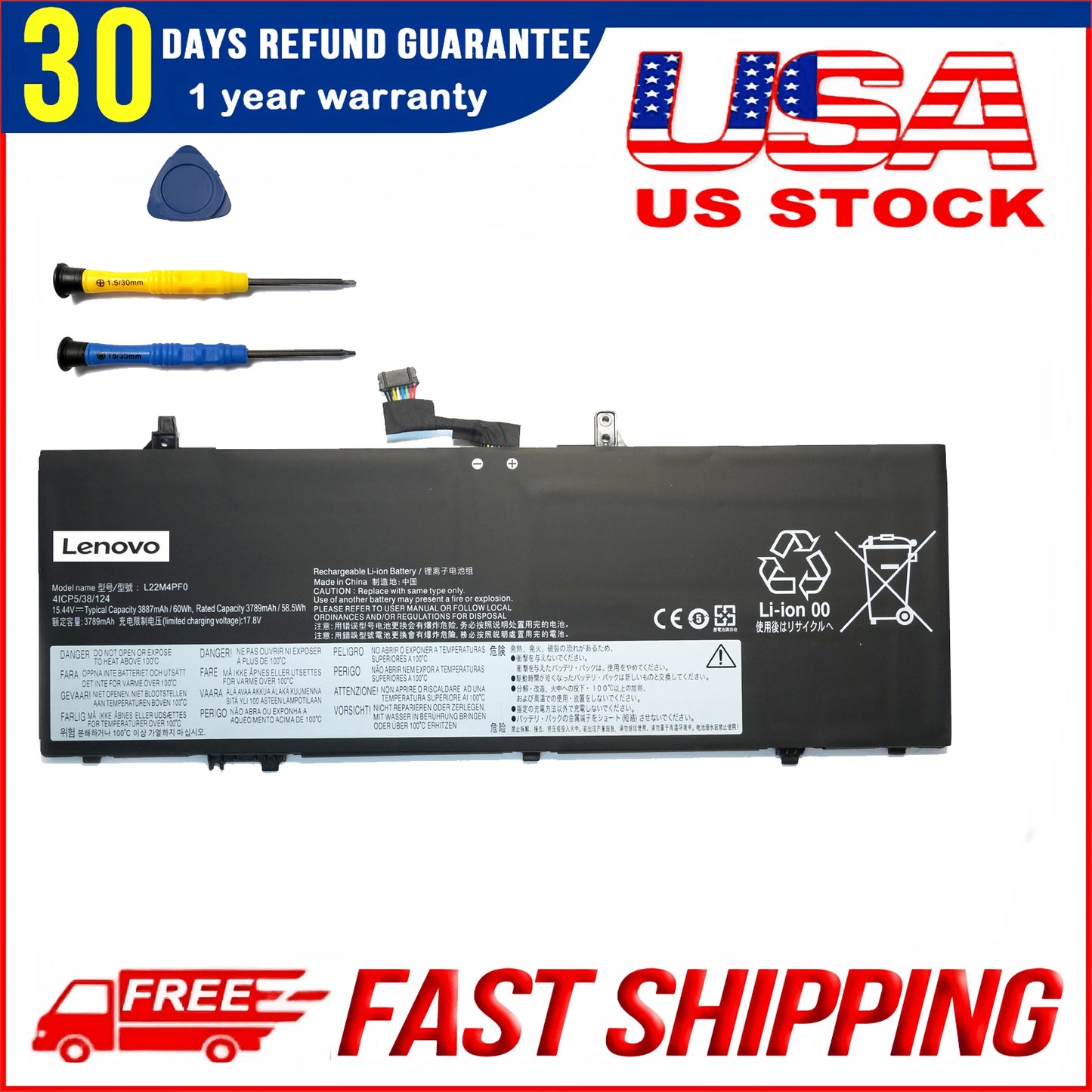 Genuine L22M4PF0 L22C4PF1 Laptop Battery Replacement for Lenovo Yoga Slim 6-14APU8 6-14IAP8 6-14IRH8 6-14IRP8 7-14IMH9 7-14IRP8 Series 5B11J63614 5B11N45328 L22C4PF0 L22D4PF0 L22D4PF1 L22M4PF1 15.44V 60Wh