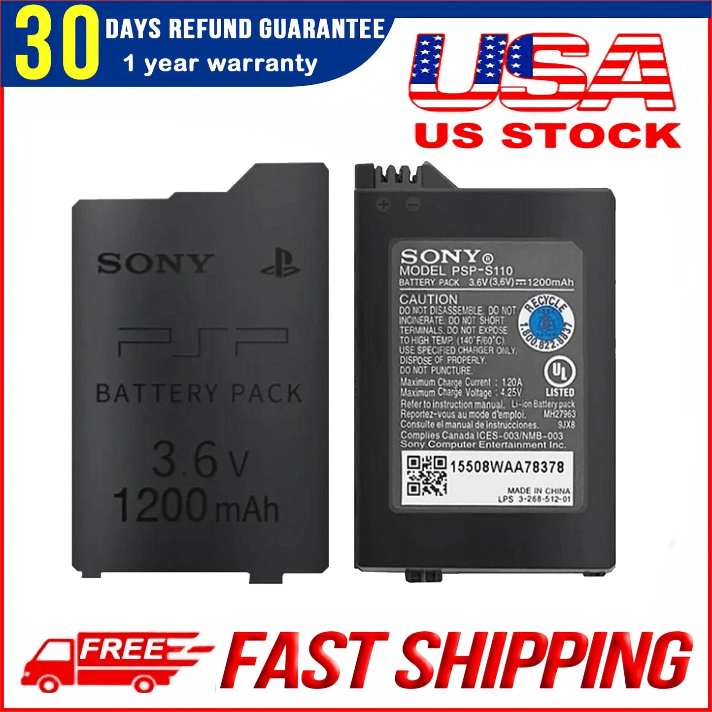 2400mAh 3.6V Replacement Battery for Sony PSP Slim 2000 2001 3000 – Rechargeable