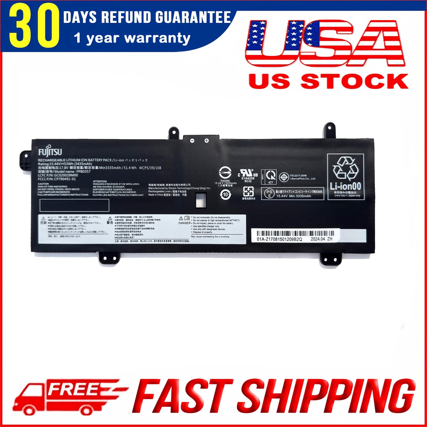 Genuine Battery FPB0357 For Fujitsu FMV LIFEBOOK CH75/E3 CH90/E3 WC2/E3 Series