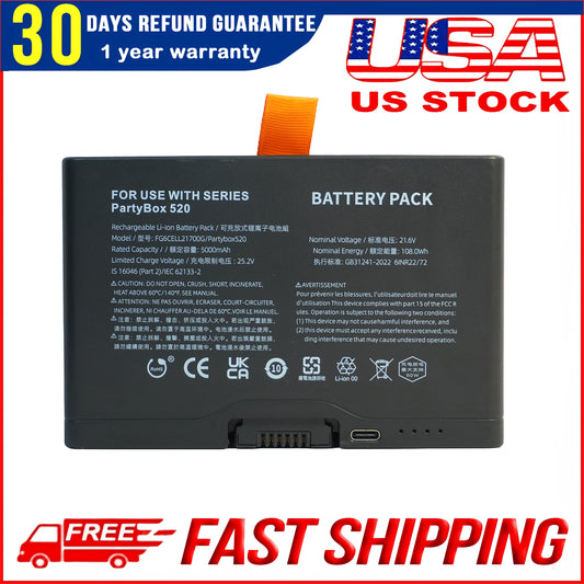 Genuine 5000mAh 108Wh High Capacity Replacement Battery for JBL PartyBox Stage 520 720 Portable Bluetooth Speaker FG2CELL21700