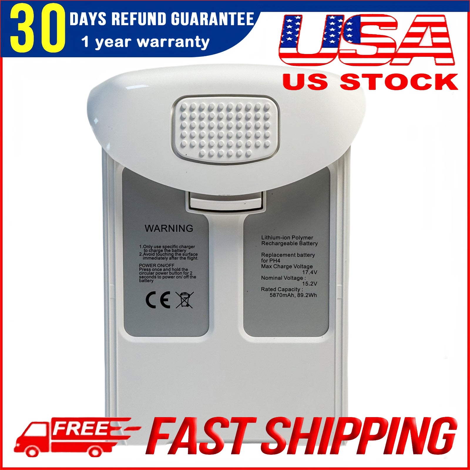 DJI Phantom 4 Series Intelligent Flight Battery High Capacity 5870mAh, for DJI Phantom 4, 4 Advanced, 4 Pro, 4 Pro V2.0, 4 RTK-OEM