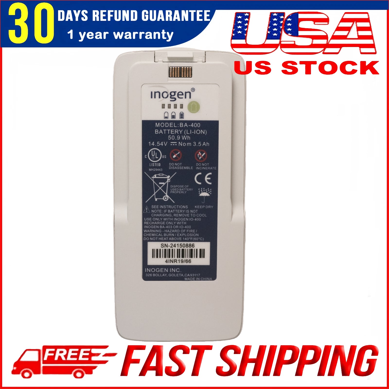 Genuine BA-400 1400-2010-4 Battery for Inogen G4 OxyGo FIT 1400-2000 1400-2030