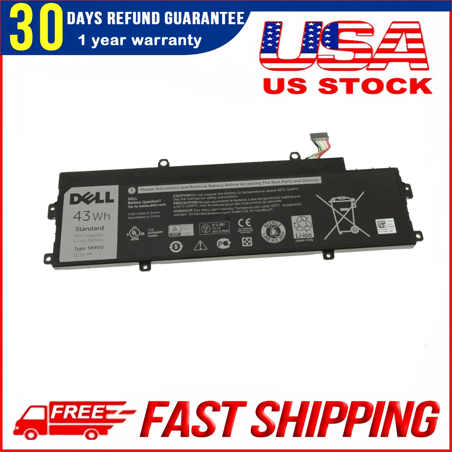 New 5R9DD 43Wh Battery Replacement for Dell Chromebook 11 3120 Laptop Model P22T P22T001